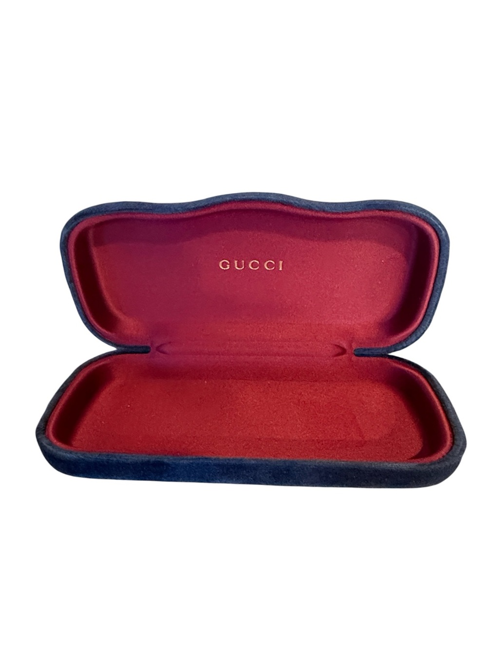 Gucci Velvet Glasses Case in Navy Exterior and Burgundy Interior